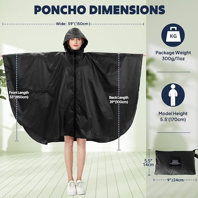 ANYOO Waterproof Rain Poncho Lightweight Reusable Hiking Hooded Coat Jacket - Image 2