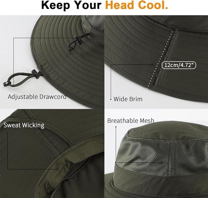 Home Prefer UPF50+ Mens Sun Hat Wide Brim Fishing Hat Foldable Large Brim UV - Image 6