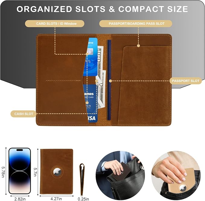 Passport Holder for Men and Women Travel, Real Leather Passport Wallet - Image 5