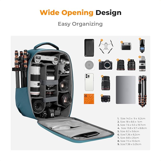K&F Concept Camera Backpack, Hardshell Photography DSLR Camera Bag - Image 2
