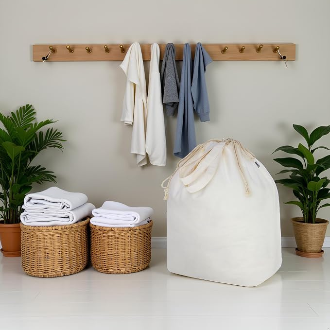 Canvas Laundry Bags with Handles & Rectangular Base, 90L Extra Large Heavy Duty - Image 6