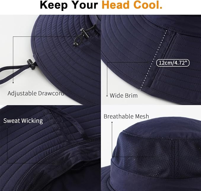 Home Prefer UPF50+ Mens Sun Hat Wide Brim Fishing Hat Foldable Large Brim UV - Image 7