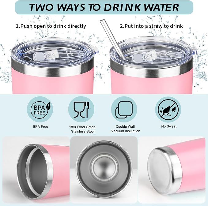 20oz Tumbler with Straw and Brush, Stainless Steel Vacuum Insulated tumbler - Image 3