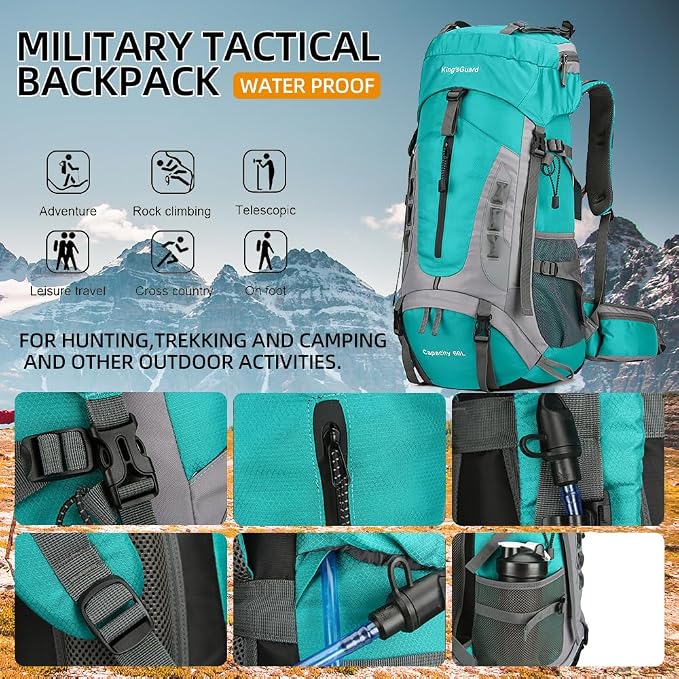 King'sGuard 60L Hiking Backpack Large Waterproof Camping Backpack - Image 6