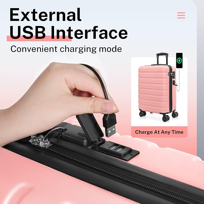 AnyZip 21" Carry On Luggage and 14" Mini Cosmetic Cases Luggage Set Hardside PC - Image 3