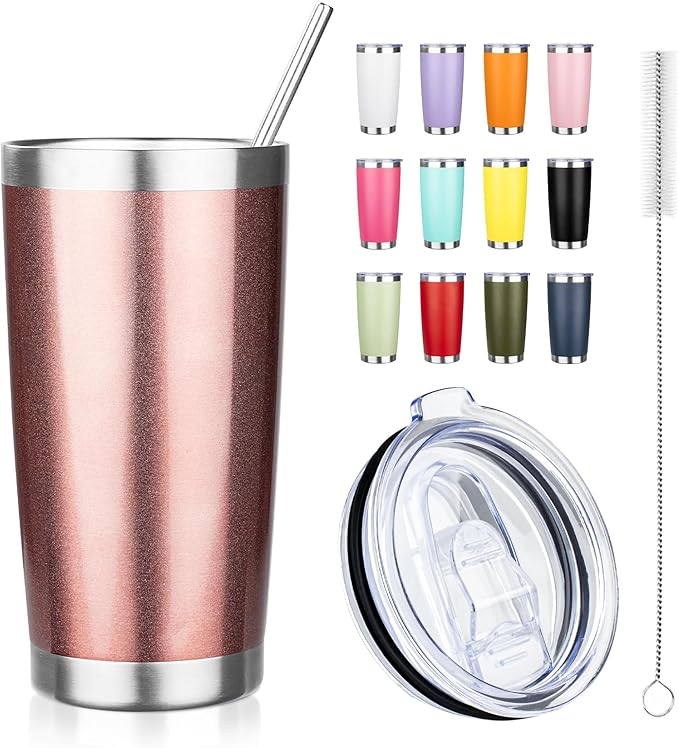 20oz Tumbler with Straw and Brush, Stainless Steel Vacuum Insulated tumbler by Unknown