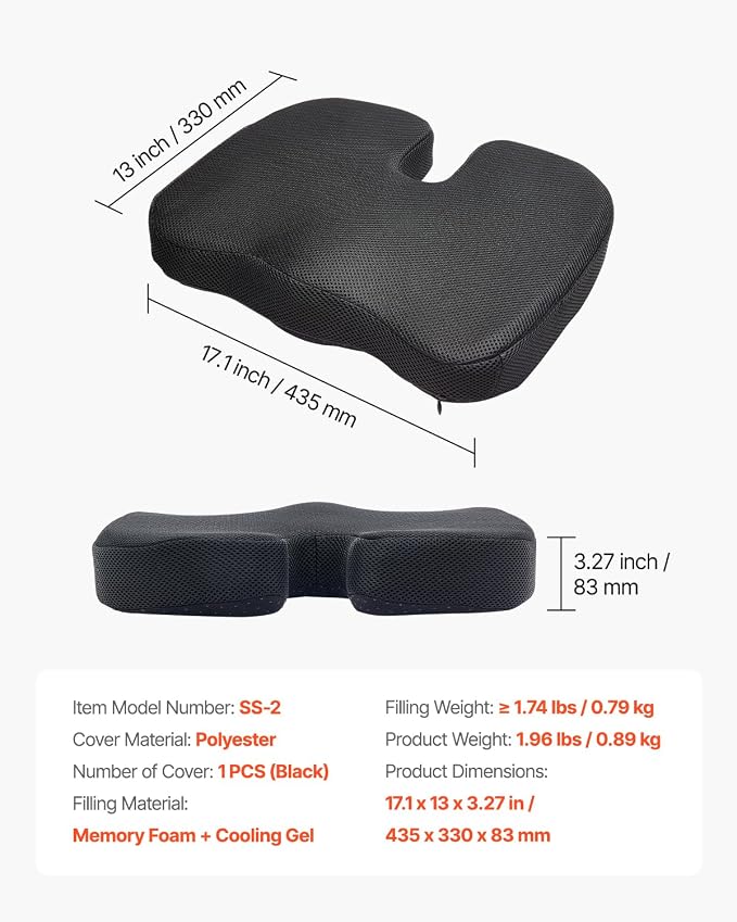 VEVOR Seat Cushion, Cooling Gel + Memory Foam Seat Cushion, Pressure-Relief - Image 7