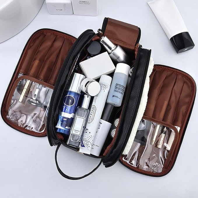 Travel Toiletry bag for men PU Triple-layer Double Zipper Toiletry Bags - Image 9
