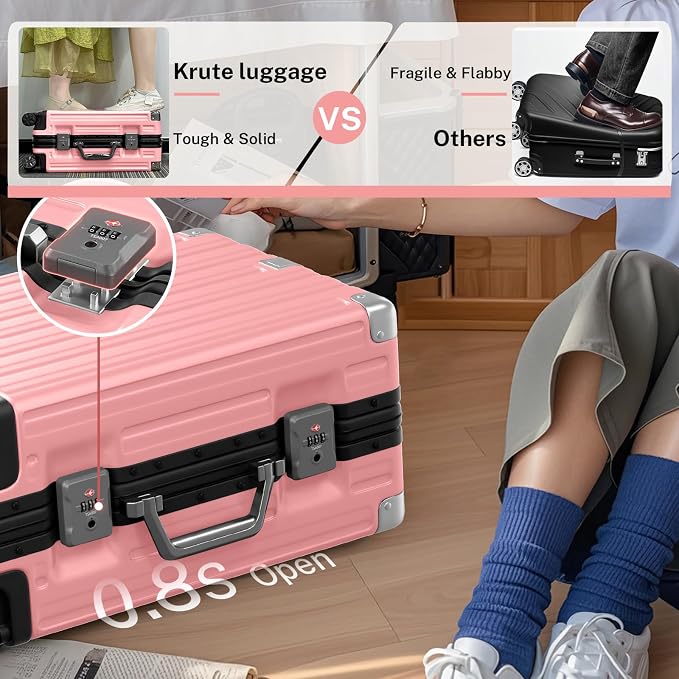 Krute Carry On Luggage 20 inch Aluminum Frame Suitcase - Image 6