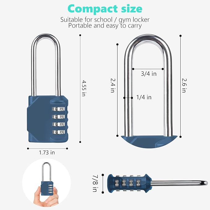 CL21BG 2.6 Inch Long Shackle Combination Lock, 4 Digit Combination Padlock Set - Image 2