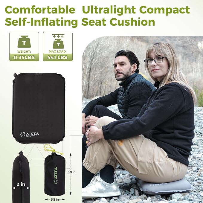 ATEPA Inflatable Stadium Seat Cushion, Self-Inflating Memory Foam Stadium Seats - Image 2