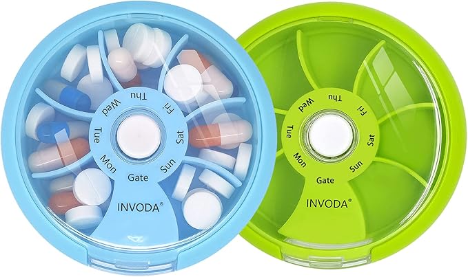 INVODA Weekly Pill Organizer 7 Compartment Rotating Pill Box by INVODA