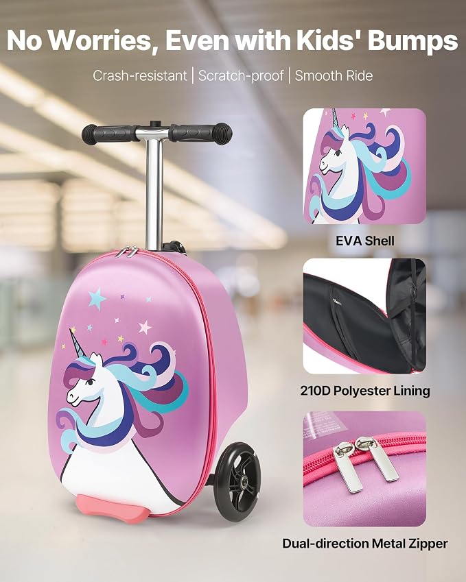 VEVOR Ride-on Luggage, 20 L Capacity, 20 Inches Kids Scooter Suitcase - Image 2