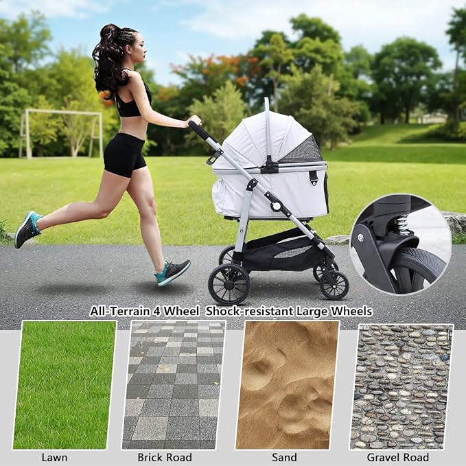 Dog Cat Stroller, Foldable 4 Wheels Dog Stroller - Image 3