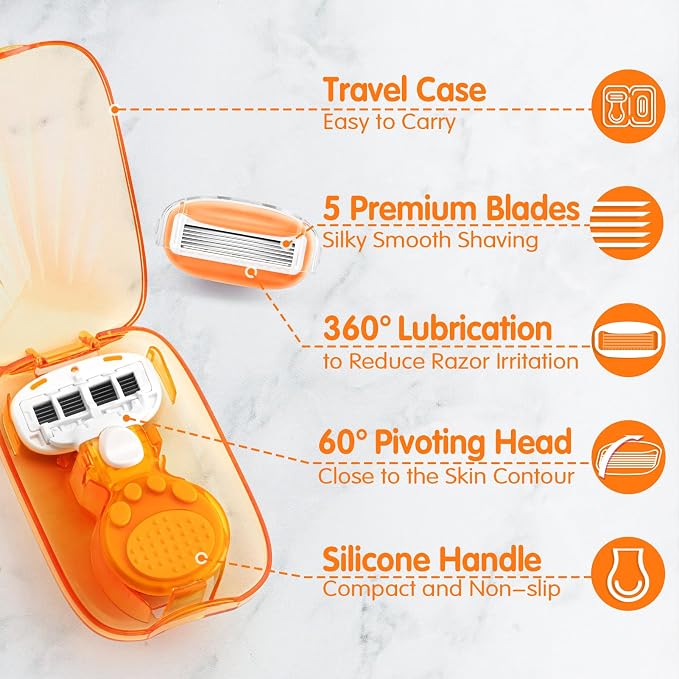 DreamGenius Travel Razors for Women Include 1 Handle and 5 Cartridges, Extra - Image 4