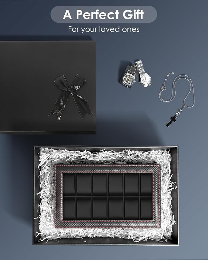 Watch Box Jewelry Organizer, 12-Slot 2-Layer Watch Case Storage - Image 7