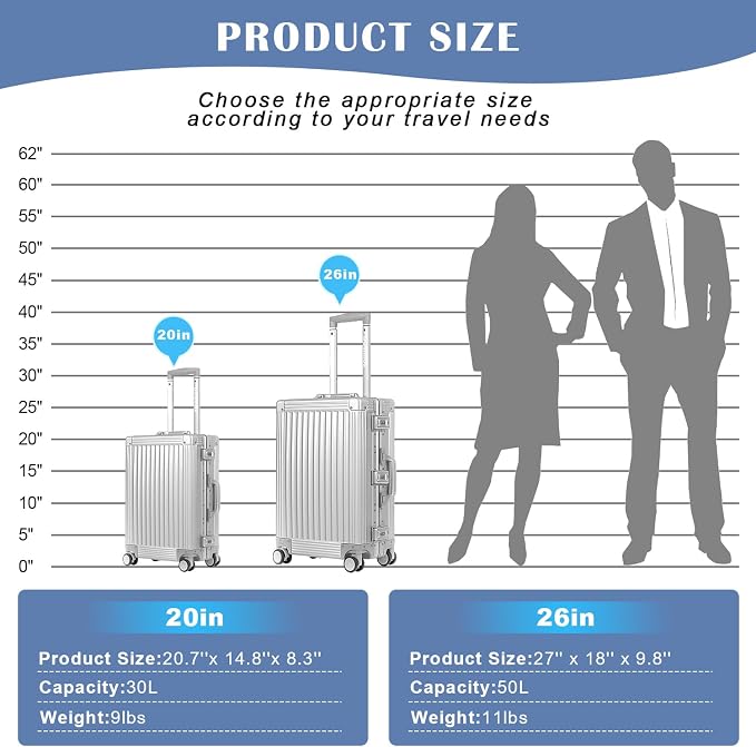DOMINOX All Aluminum Carry On Luggage Hard Shell Luggage Aluminum Suitcase - Image 8