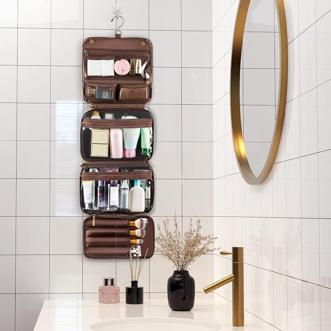 Elviros Hanging Toiletry Bag Removable Travel Bag PU leather Makeup Cosmetic - Image 8