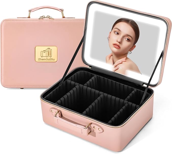 Makeup Bag with LED Mirror & Magnifier, Large Cosmetic Organizer Travel Makeup by Unknown
