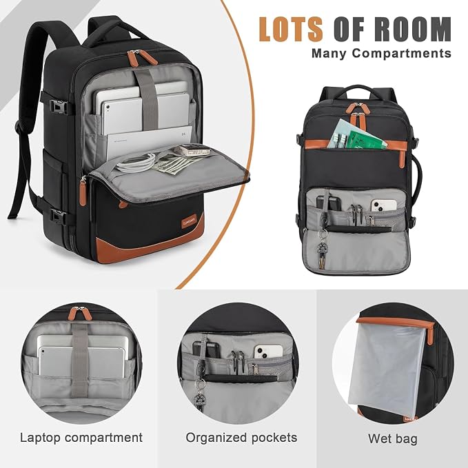 50L Travel Backpack with USB Charging Port, Water-Resistant Carry On Backpack - Image 3