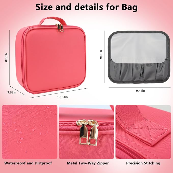 Travel Makeup Bag with LED Mirror Travel Makeup Organizer with 3 Lighted - Image 5