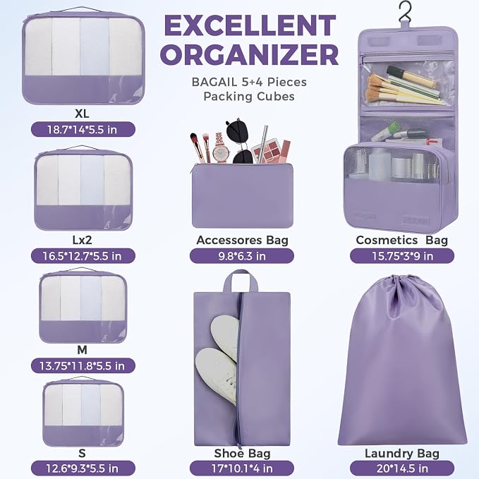BAGAIL 9 Set Packing Cubes Luggage Packing Organizers - Image 4