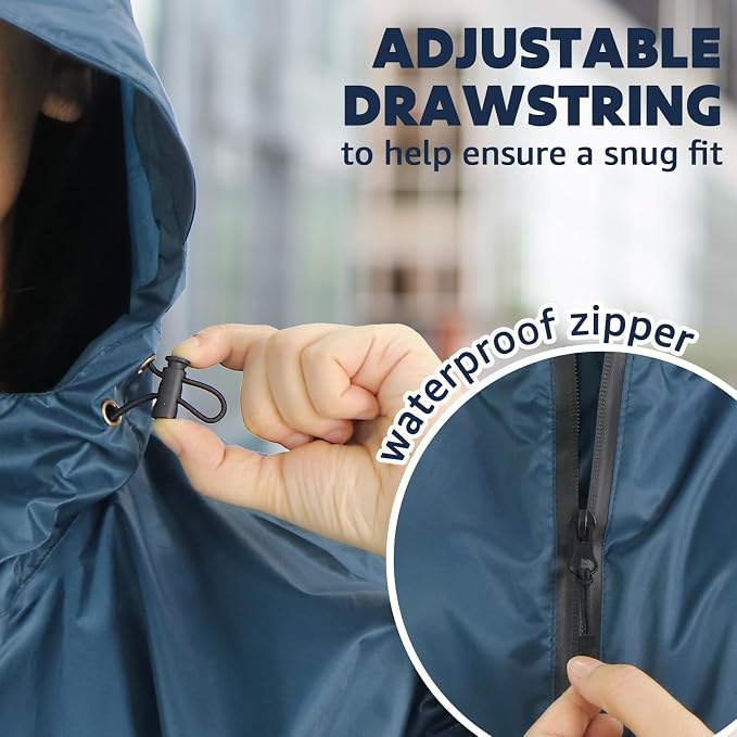 ANYOO Waterproof Rain Poncho Lightweight Reusable Hiking Hooded Coat Jacket - Image 5