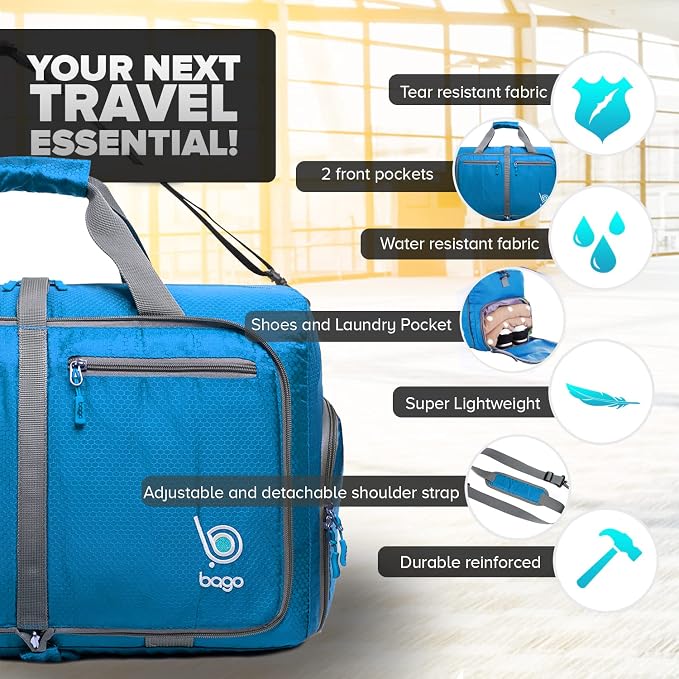 Bago Foldable Duffel Bags for Traveling Women & Men - 40L Sports Packable - Image 3