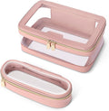 Travel Clear Makeup Bag with Makeup Brush Bag, Leather Makeup Case Toiletry Bag by Soimeat