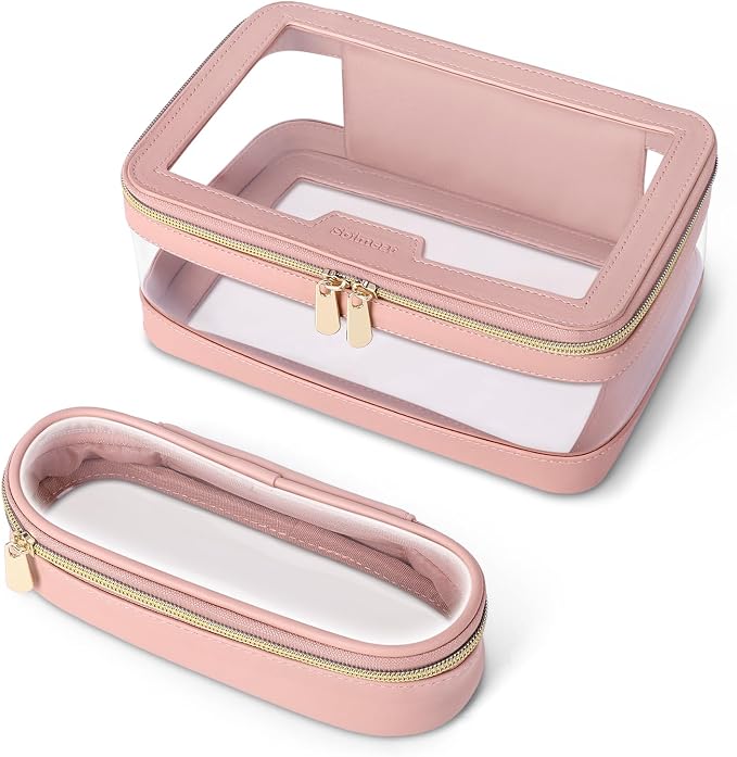 Travel Clear Makeup Bag with Makeup Brush Bag, Leather Makeup Case Toiletry Bag by Soimeat