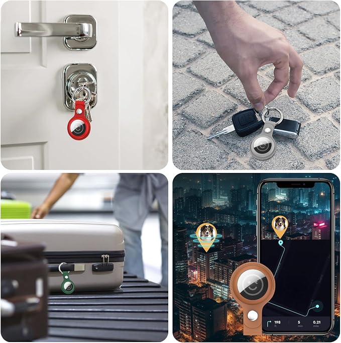 RFUNGUANGO Airtags Holder Keychain Keyring, 4 Pack Leather Case Cover - Image 4