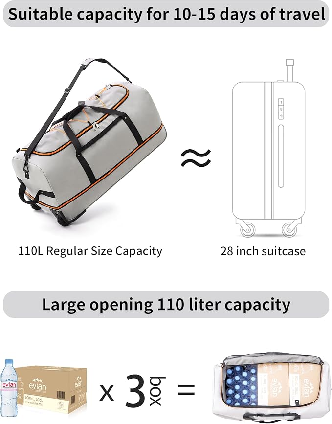 CONTAIL 32”110L Expandable 140L Rolling Duffle Bag - Image 5