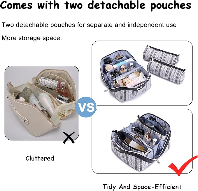 Travel Makeup Bag for Women: Large Capacity Open Flat Make up Bag Set of 3 - Image 8