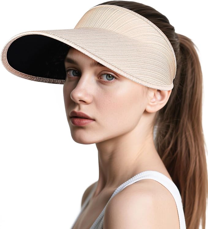 Sun Visor Hats for Women, UPF50+ Wide Brim Sun Hats Adjustable Foldable Beach by Unknown