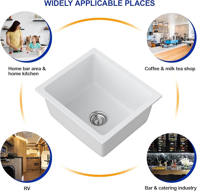 Dcolora 18 Inch Undermount Small Bar Sink Single Bowl Kitchen Sink White - Image 7