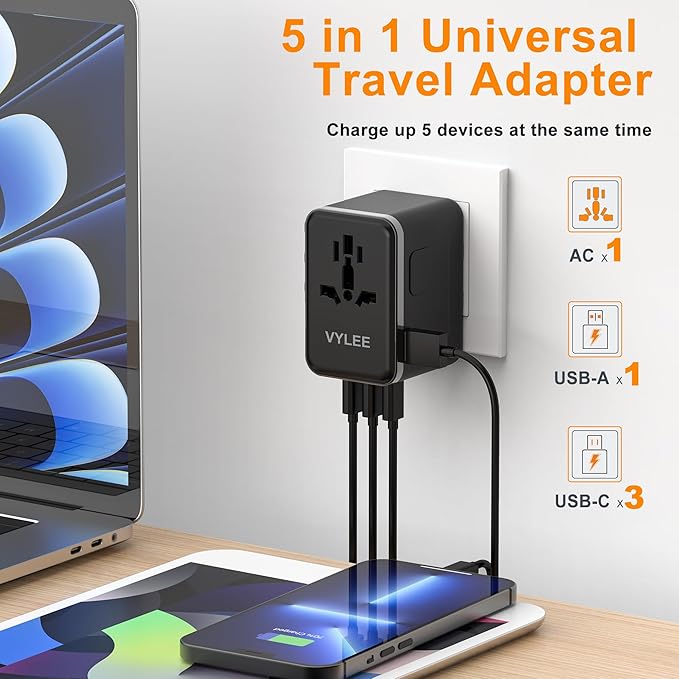 Universal Travel Adapter, VYLEE 70W International Plug Adapter - Image 2