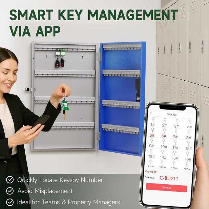 WeHere 96 Key Lock Box Wall Mount, APP Bluetooth/OTP/Wi-Fi Remote/Fixed - Image 7