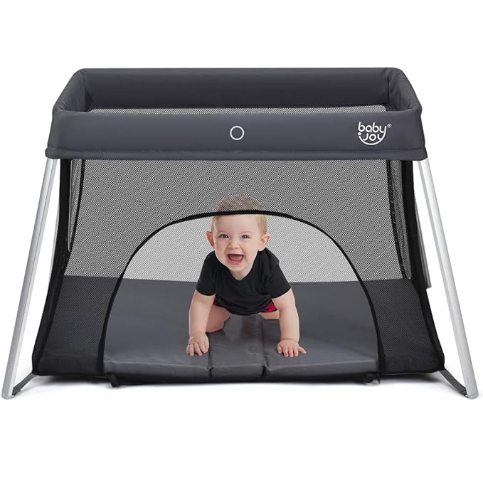 BABY JOY Baby Foldable Travel Crib, 2 in 1 Portable Playpen by BABYJOY