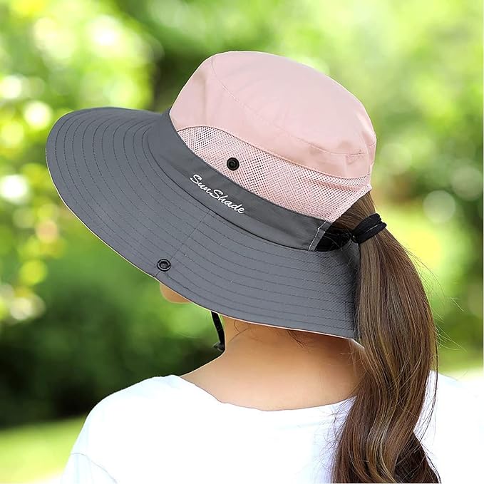 ZOORON Women's Ponytail Safari Sun Hat, Wide Brim UV Protection Outdoor Bucket - Image 7