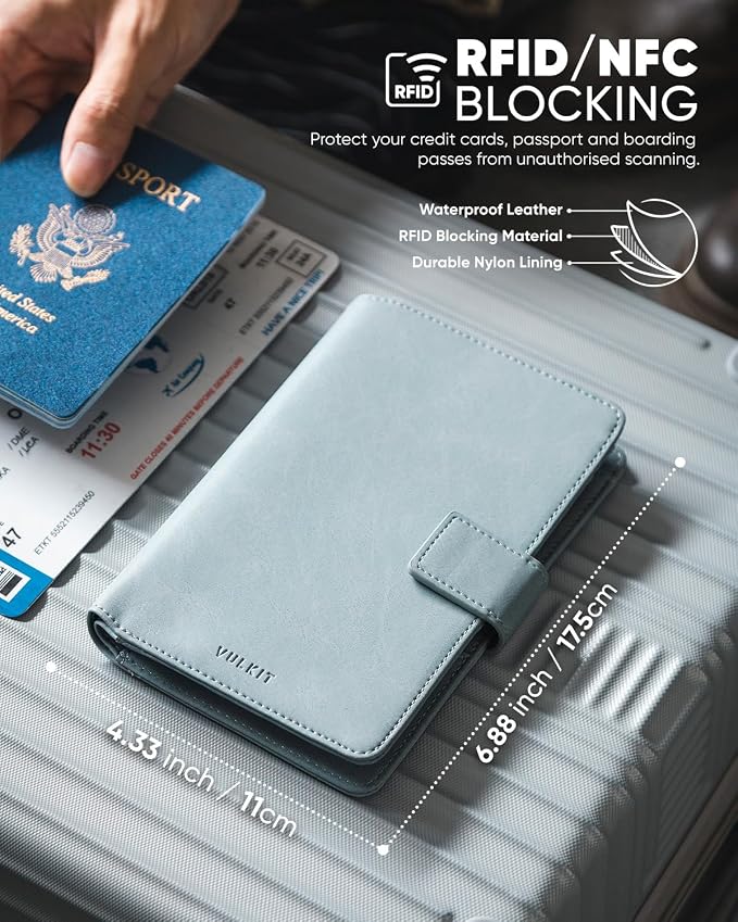 VULKIT Passport Holder with Airtag Holder RFID Blocking Passport Wallet Travel - Image 3