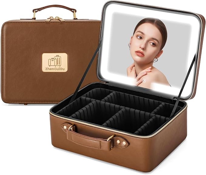 Makeup Bag with LED Mirror & Magnifier, Large Cosmetic Organizer Travel Makeup by Unknown
