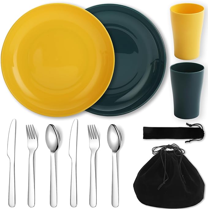 Evanda Camping Cutlery Set, Reusable Light Weight Mug, Plate and Stainless by Evanda