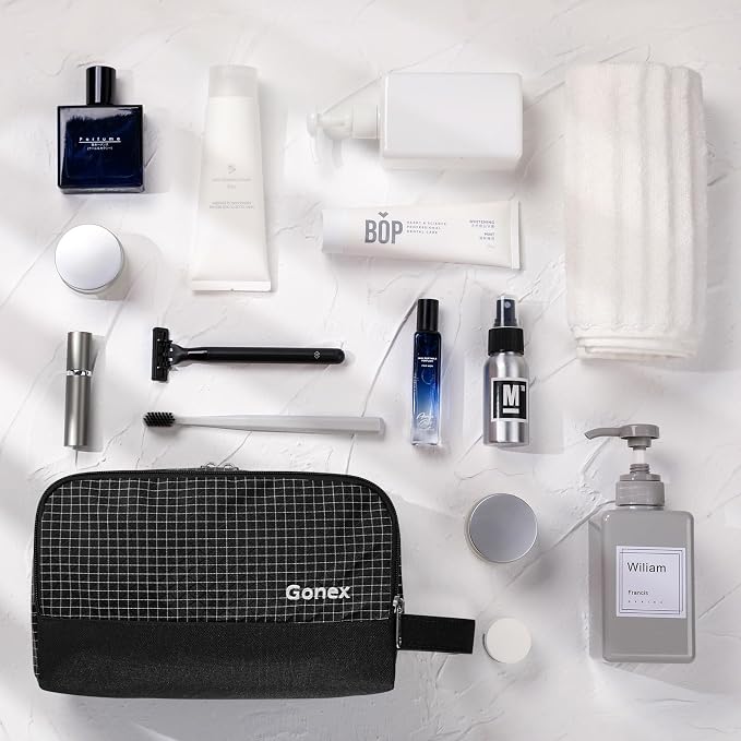 Gonex Travel Toiletry Bag Nylon, Dopp Kit Shaving Bag Toiletry Organizer Check - Image 6