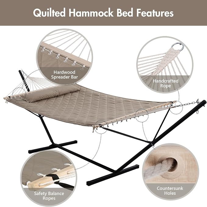 ANOW 2 Person Hammock with 12FT Stand, Heavy Duty Hammock with Stand - Image 4