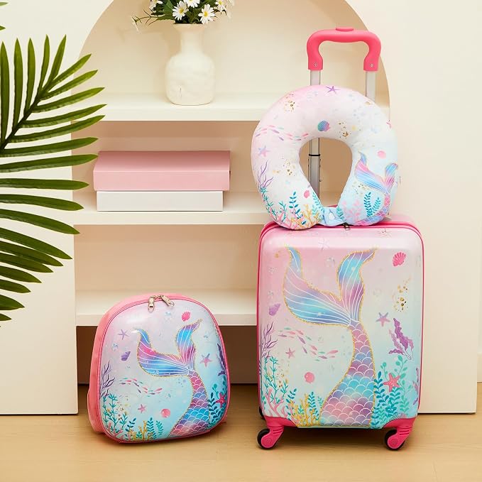 Sanwuta 4 Pcs Kids Luggage Set Kids Backpack Travel Rolling Suitcase - Image 7