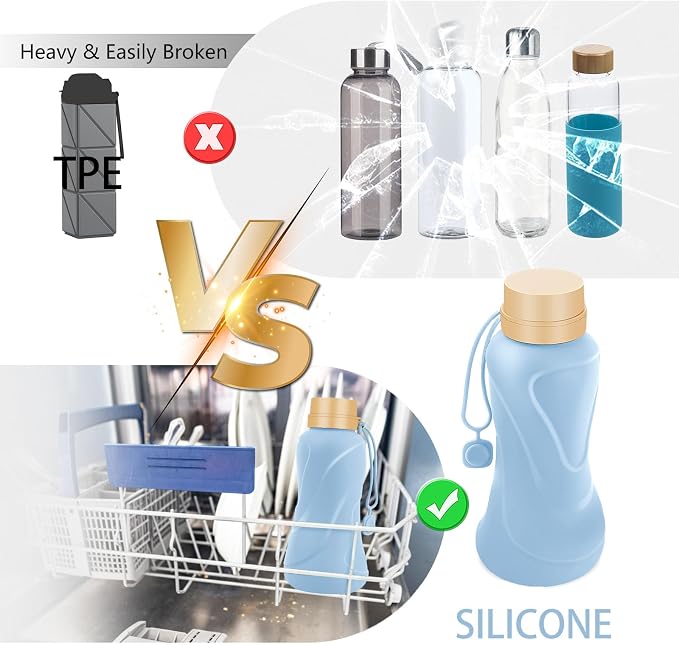 Collapsible Water Bottles 2 Pack, Leak Proof, Reuseable BPA Free Silicone - Image 6