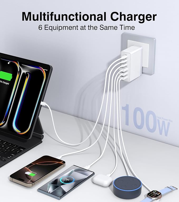 100W USB C Wall Charger, 6-Port PD Fast USB C Charging Block, 3 Type C+3Type A - Image 2