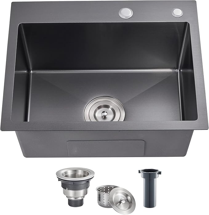 POPFLY 23 x 18 Inch Drop in Kitchen Sink, 304 Stainless Steel Overmount Single by POPFLY