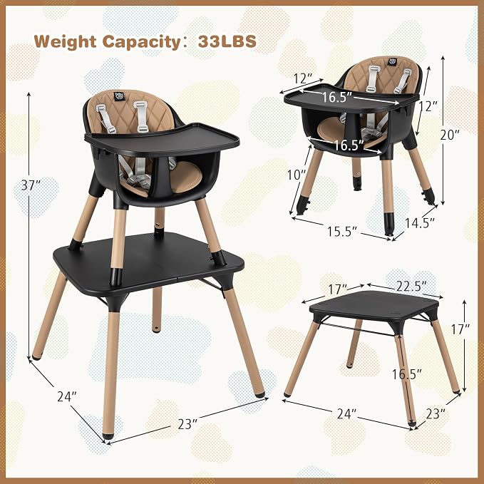 BABY JOY High Chair, 5 in 1 Convertible Highchair - Image 6