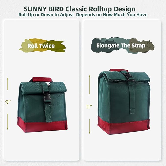 SUNNY BIRD Insulated Lunch Bag Rolltop Lunch Box Tote Lunchbox Bag - Image 3
